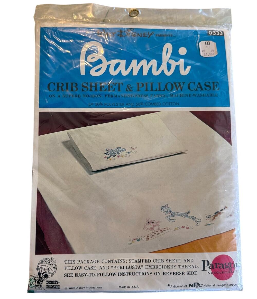 Walt Disney Bambi Crib Sheet & Pillow Case Paragon Cross Stitch Kit #0333